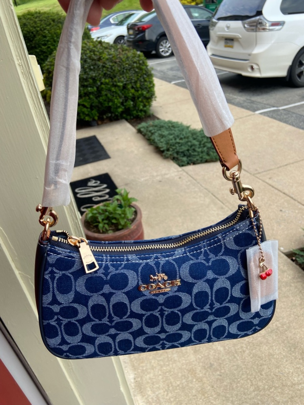 Coach Navy Signature Jacquard Mini Shoulder Bag